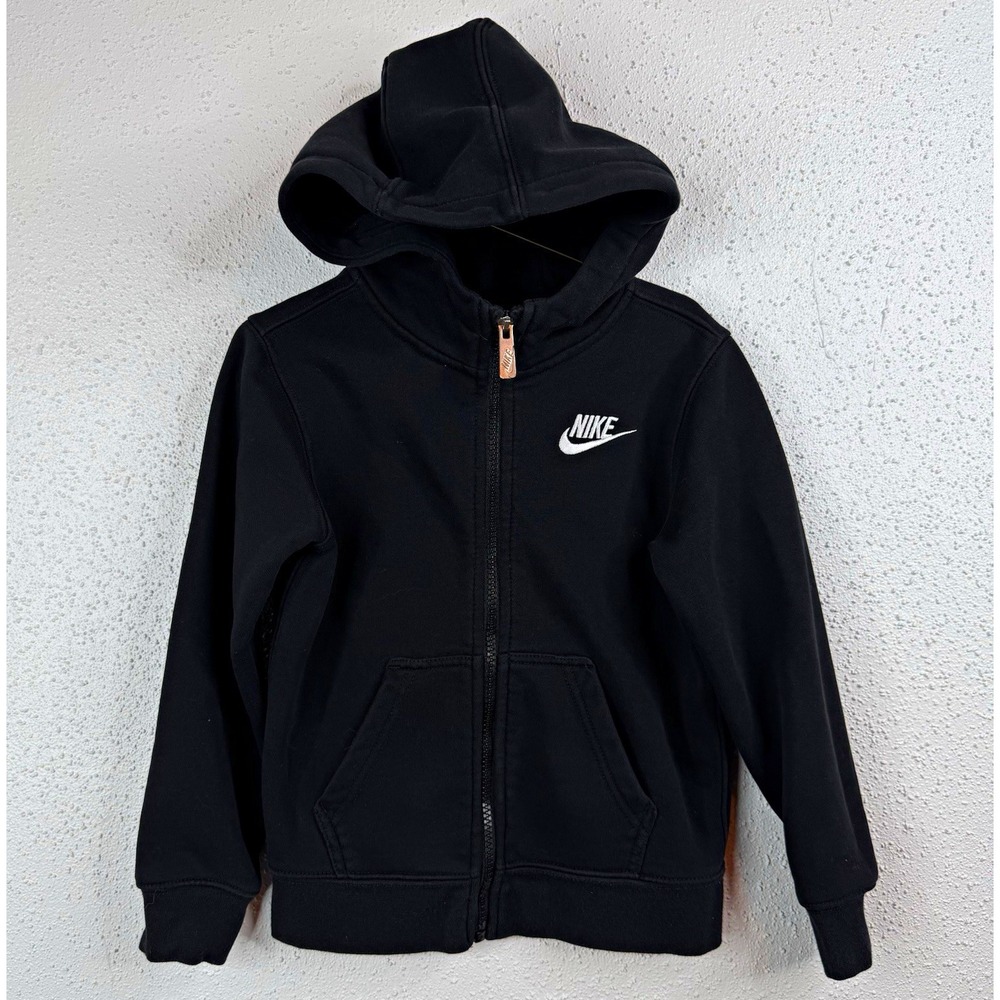 Nike Toddler 4T Full Zip Fleece Hoodie Jacket Black Logo Pockets